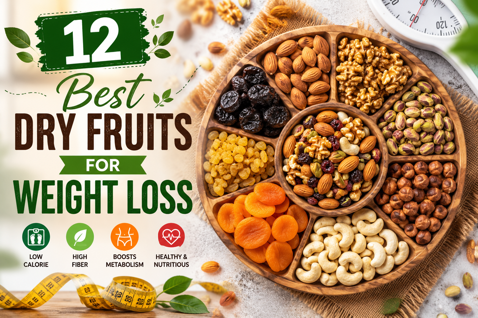 Best Dry Fruits for Weight Loss: Top 12 Healthy Dry Fruits to Help You Lose Weight Naturally 9 12 Best Dry Fruits for Weight Loss including almonds, walnuts, pistachios, raisins, apricots, and cashews