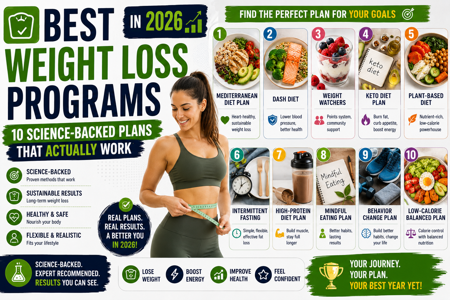 Best Weight Loss Programs in 2026 comparison with healthy foods, fitness plan, and weight loss tracker