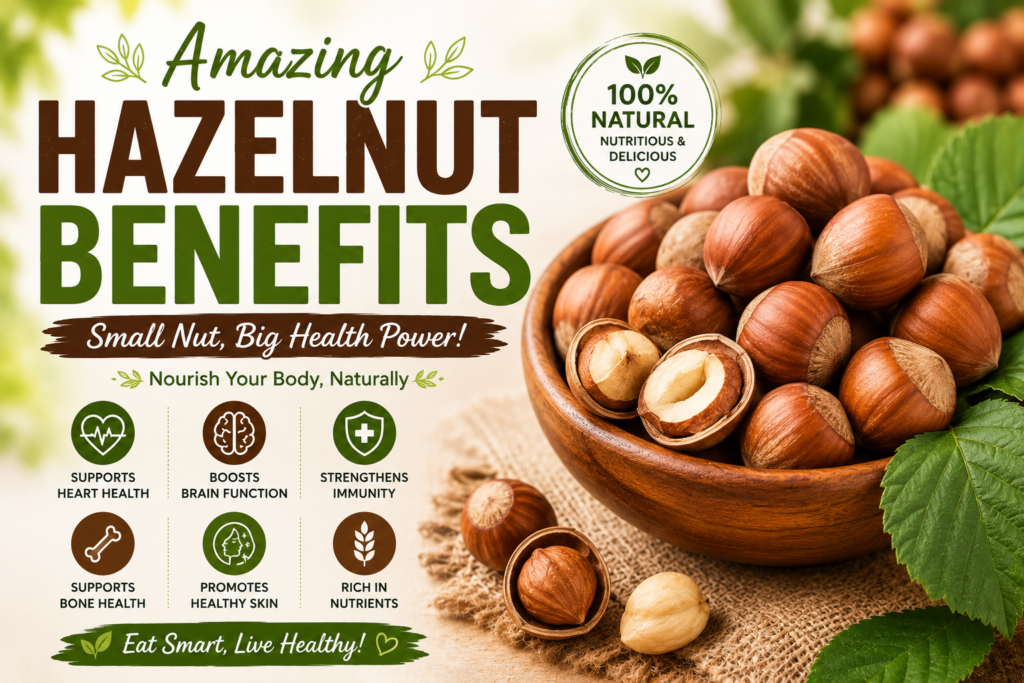 A close-up view of fresh whole and shelled hazelnuts highlighting their health benefits.