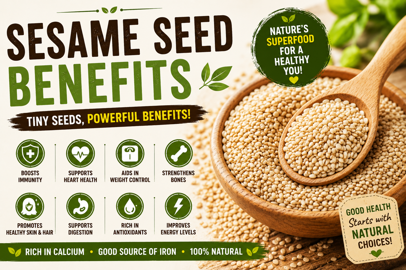 Sesame seed benefits with white and black sesame seeds in bowls