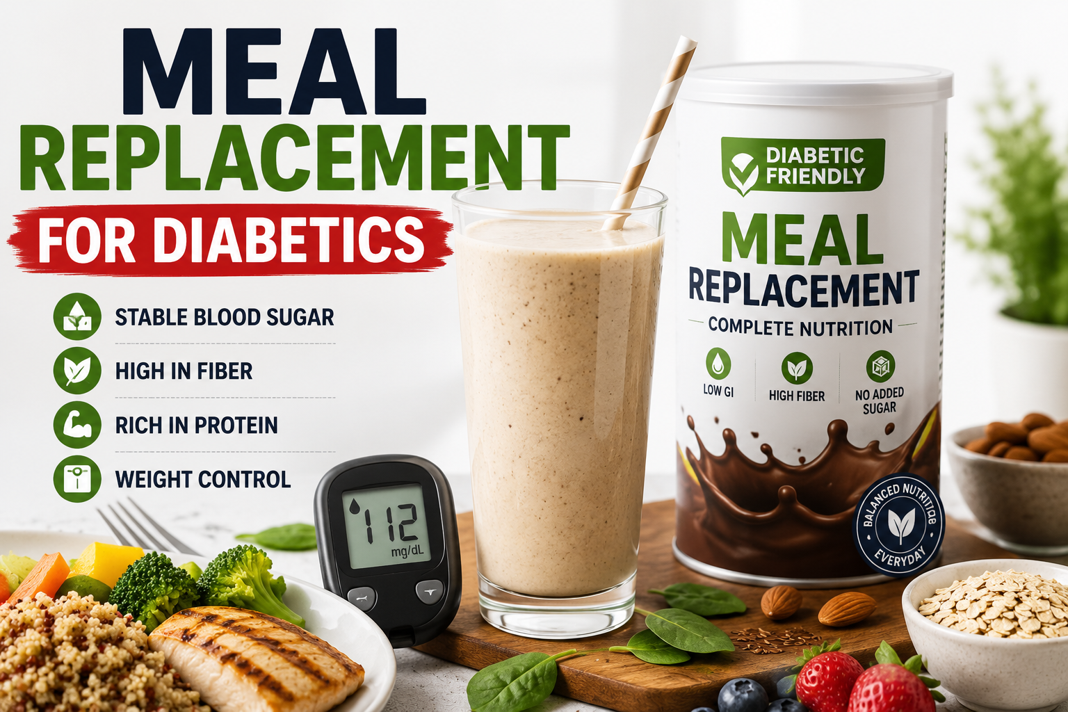 Meal replacement for diabetics with protein, fiber, and low sugar